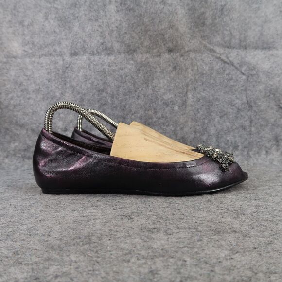 Vera Wang Shoes Womens 7.5 Ballet Flats Peep Toe Formal Wedding Purple Metallic - Picture 2 of 16